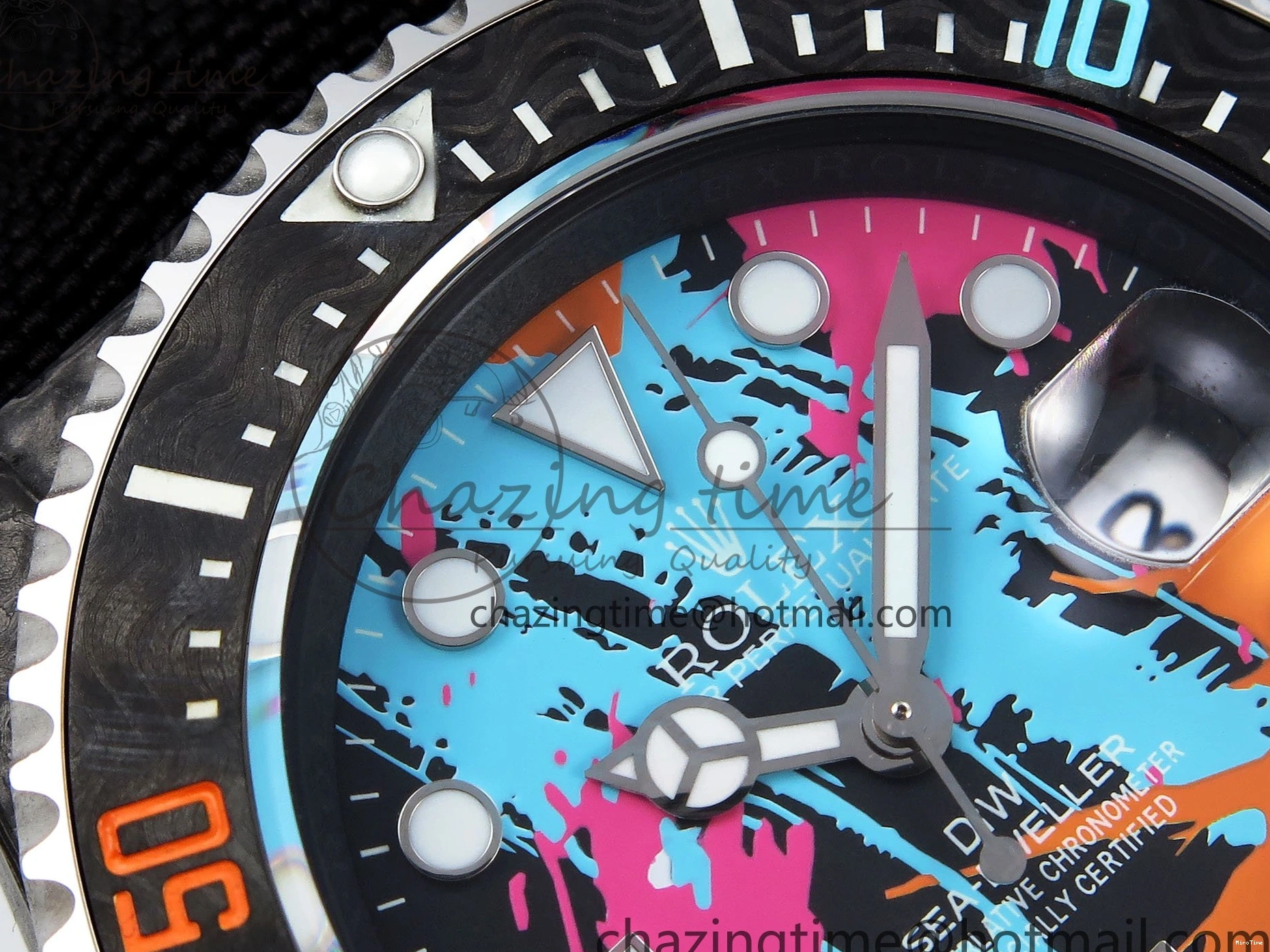 MiroTime 0311 QuickDry Sea Dweller 43mm Carbon DIWF Best Edition Graffiti Dial on Black Nylon Strap A 1669